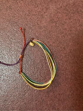 Pandora Yellow Green Teal Purple Multi-String Bracelet with Gold Logo Charm